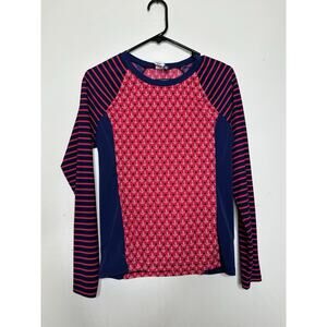 Sperry Women’s Medium Pink Blue Long Sleeve Rash guard Anchor Swim Top